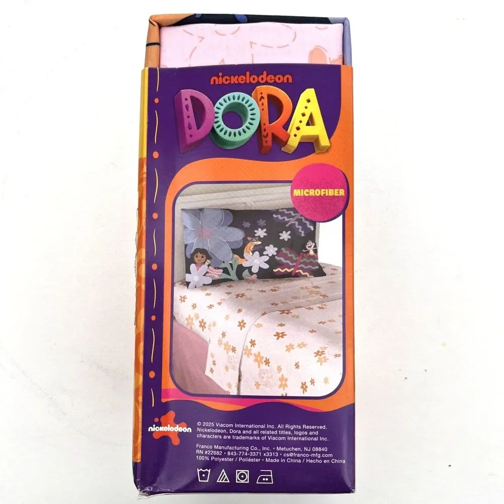 Dora the‎ Explorer Kids 3 Piece Pink Orange Floral Sheet Set, Twin Size NWT